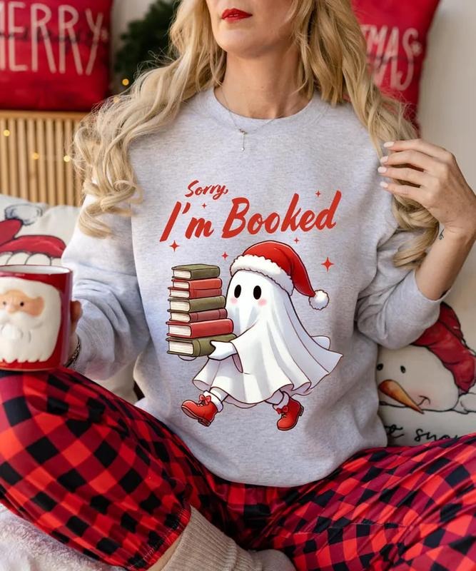 Cute Ghost Reading Book Christmas Sweatshirt, Ghost Reading Book Girly Shirt, Ghost Girly Christmas Gift, Trendy Christmas Gift book lover