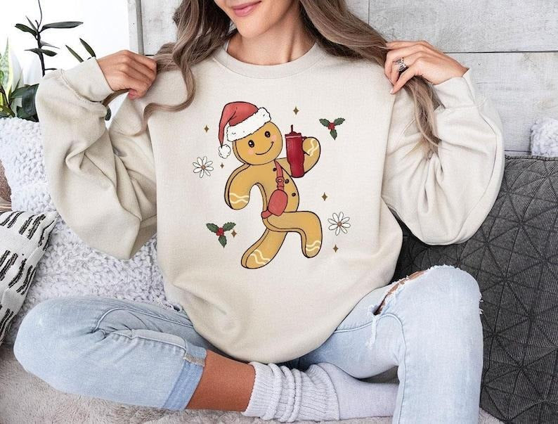 Cute Gingerbread Cookie Hoodie, Christmas Family Long Sleeve T Shirts, Funny Christmas Sweatshirt, Funny Holiday Sweater, Xmas Gift