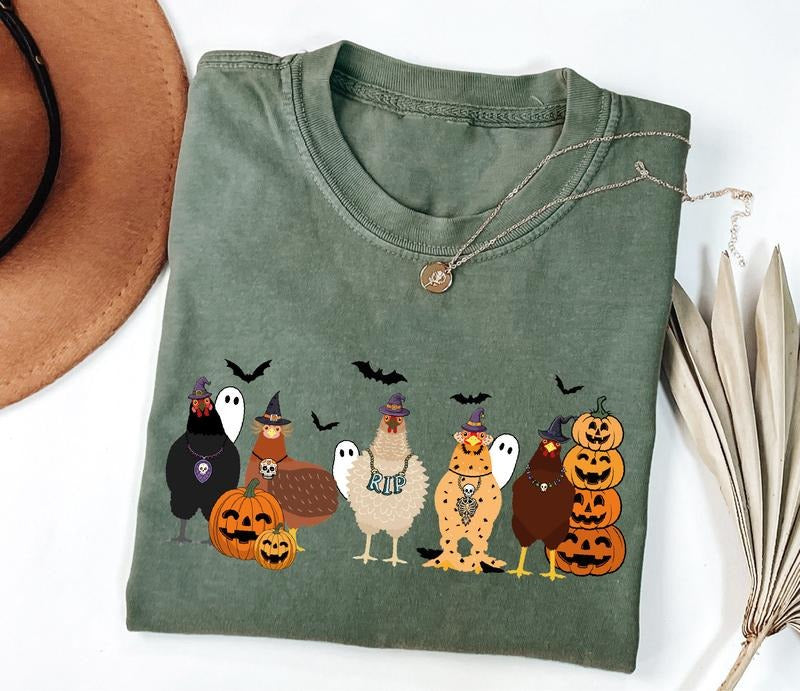 Cute Halloween Chicken Shirt, Chicken Lover Halloween Gift, Farmer Halloween, Chicken Mom Halloween Shirt, Thanksgiving Gift T-Shirt Cotton