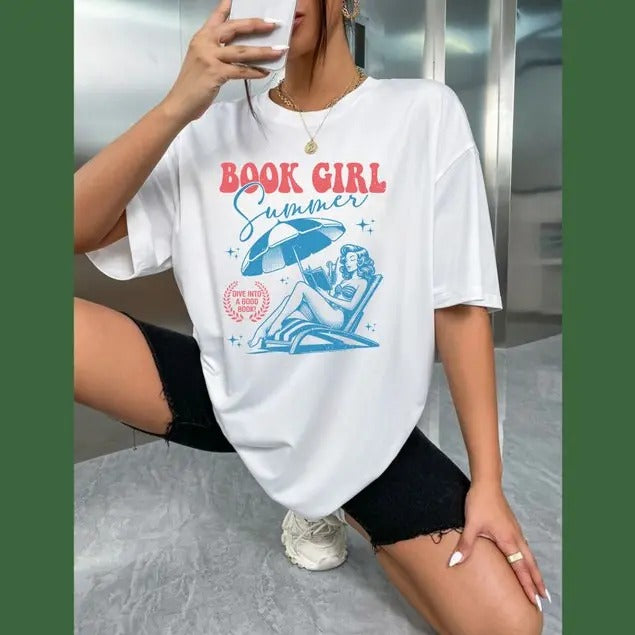 Cute Hoodies For Girls Book Girl Summer Shirt | Beach Book Lover Summer Bookish Funny Reader Oversized Beach Shirt Bookish Vacation Shirt Coconut Girl Romance Book