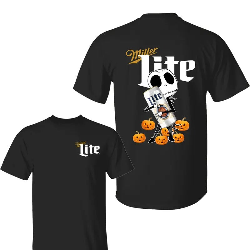 Cute Miller Lite Skeleton Halloween 2 Sided Shirt - Sweatshirt- Hoodie, Miller Lite Shirt , Halloween Shirt, Skeleton Sweatshirt, All Sizes, For Men, For Women
