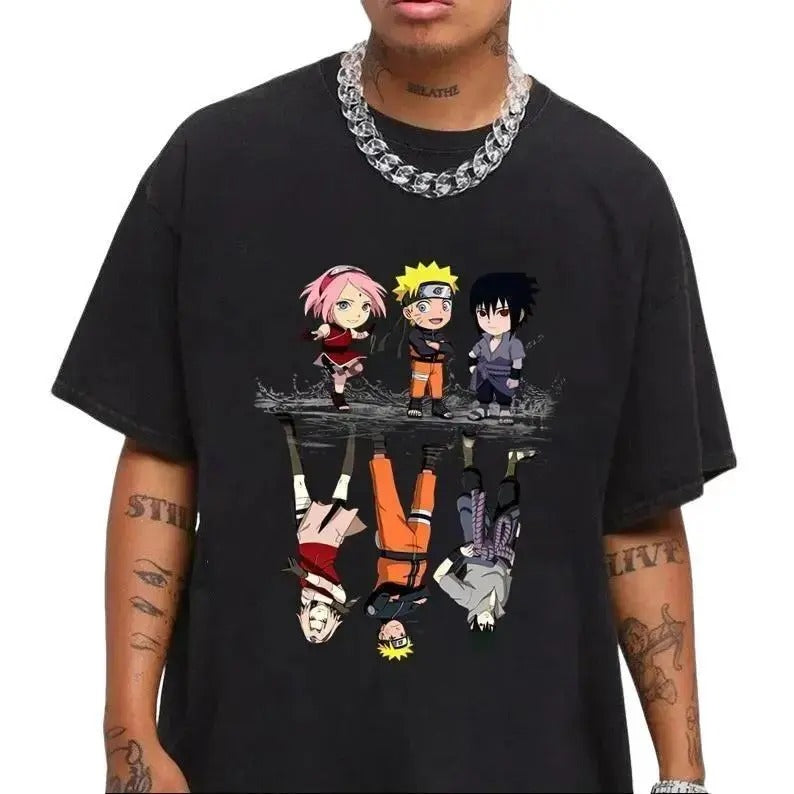 Cute Naruto Anime For You And Friends Perfect For Casual Wear Black T Shirt Graphic Tee Tops Underwear Crewneck Menswear T Shirt Cotton Fabric