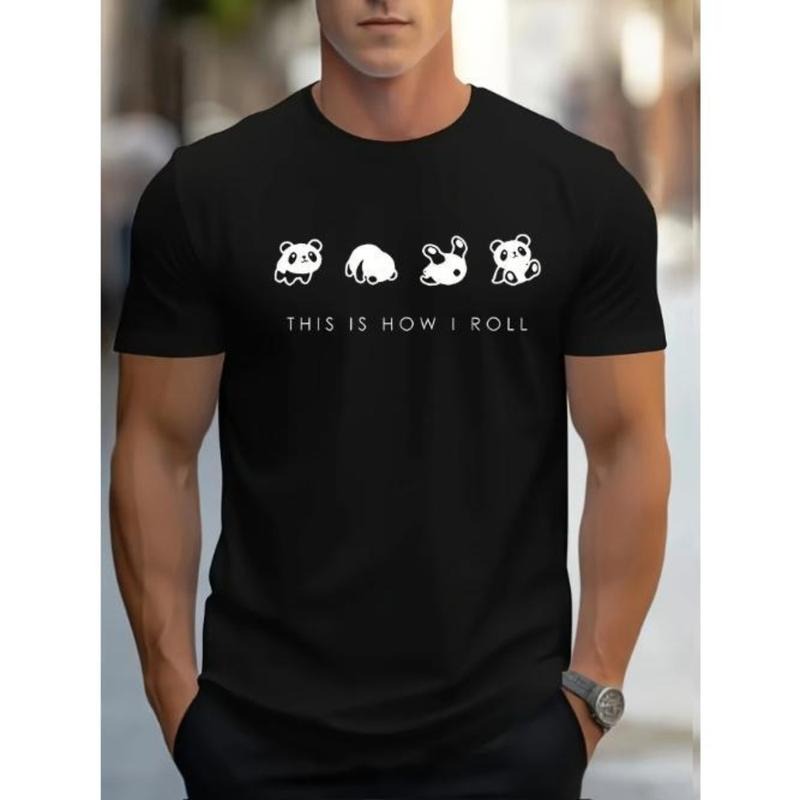 Cute Panda Bears Print T Shirt, Tees For Men, Casual Short Sleeve T-shirt For Summer Made in USA