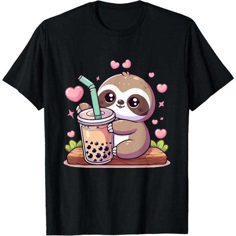Cute Sloth Boba Bubble Milk Tea Kawaii men Sloth T-Shirt Made in USA