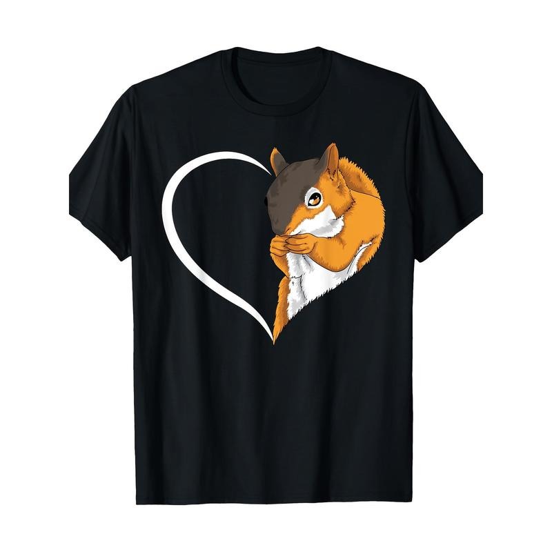 Cute Squirrel Graphic T-Shirt 100% Cotton | Regular Fit Crew Neck Short Sleeve Tee | Slight Stretch, Digital Heat Transfer - All-Season Casual Wear Made in USA