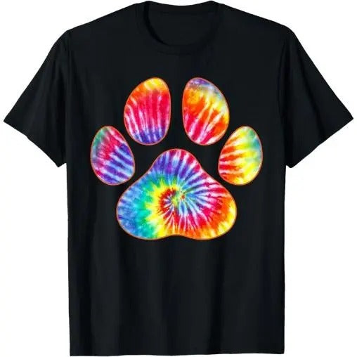Cute Tie Dye Paw Print Pet Owner Paw Print Tie Dye Dog Lover T-Shirt Made in USA