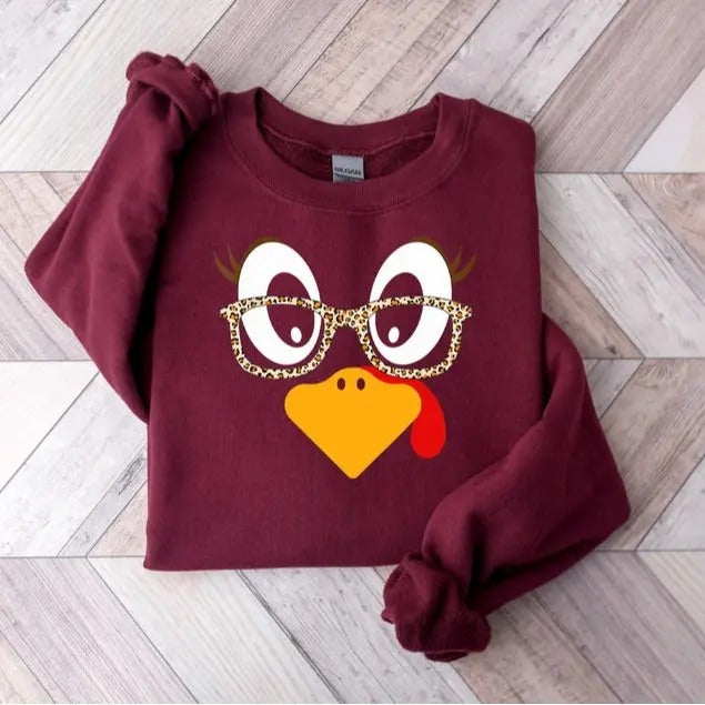 Cute Turkey Fall Thanksgiving Sweatshirt, Thanksgiving Family Matching Shirt, Turkey Face Shirt, Funny Thanksgiving Shirt, Thanksgiving Women's