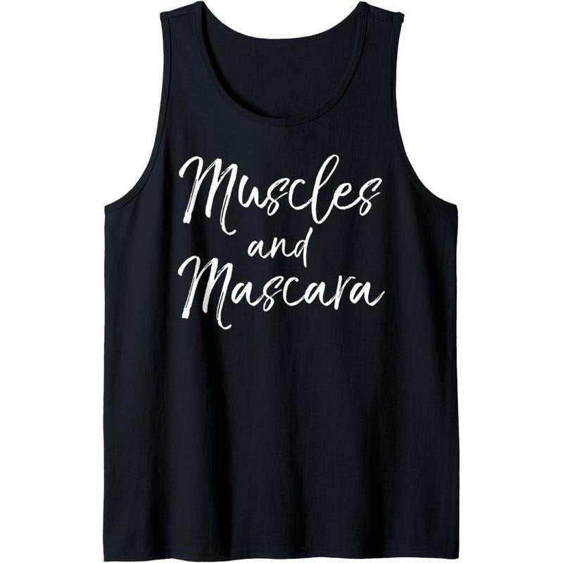 Cute Workout Quote for Women Ladies Muscles and Mascara Tank Top Made in USA