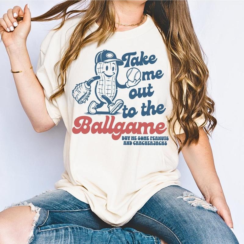 Cute baseball mom shirt, gift for baseball mama, retro baseballer tshirt, t-ball mom, take me out to the ballgame, Cotton Round Neck Tee