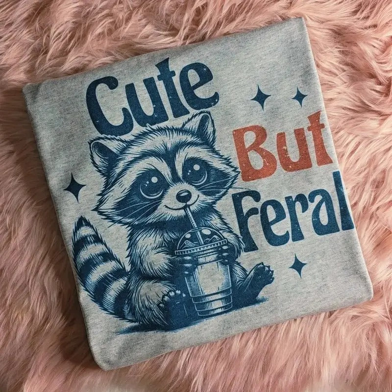 Cute but feral Raccoon Graphic Tee Loose fit