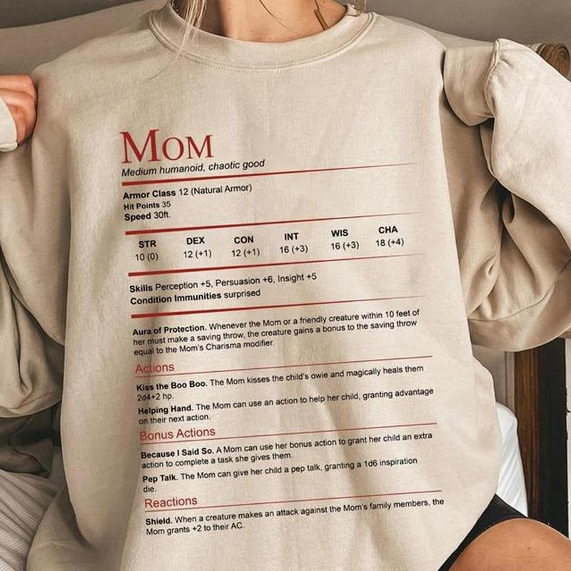 D&D Mom Stat Block Shirt, DnD Mom Shirt, Mothers Day T-shirt Sweatshirt, hoodie Gift for Her