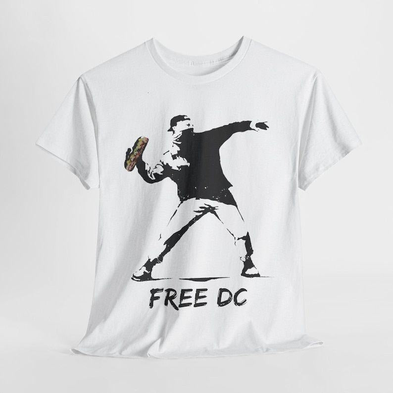 DC Sandwich Thrower Banksy Inspired Tee, Free DC Statehood Advocate Anti-Trump Shirt, Washington Resistance Abolish ICE Top