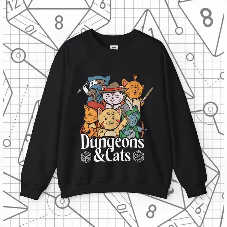 DND Dungeons Cats sweatshirt, unisex dungeon and dragon sweatshirt, graphic sweatshirt, funny Pullover, D&D sweatshirt clothing, dnd gifts