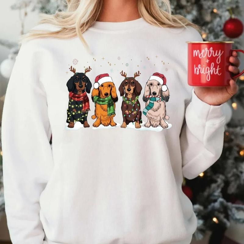 Dachshund Christmas Sweatshirt, Dachshund Christmas Shirt, Dog Lover Gift, Dachshund New Year Shirt, Dachshund Mom Shirt, Unisex Long Sleeve Crewneck Womenswear Hoodie