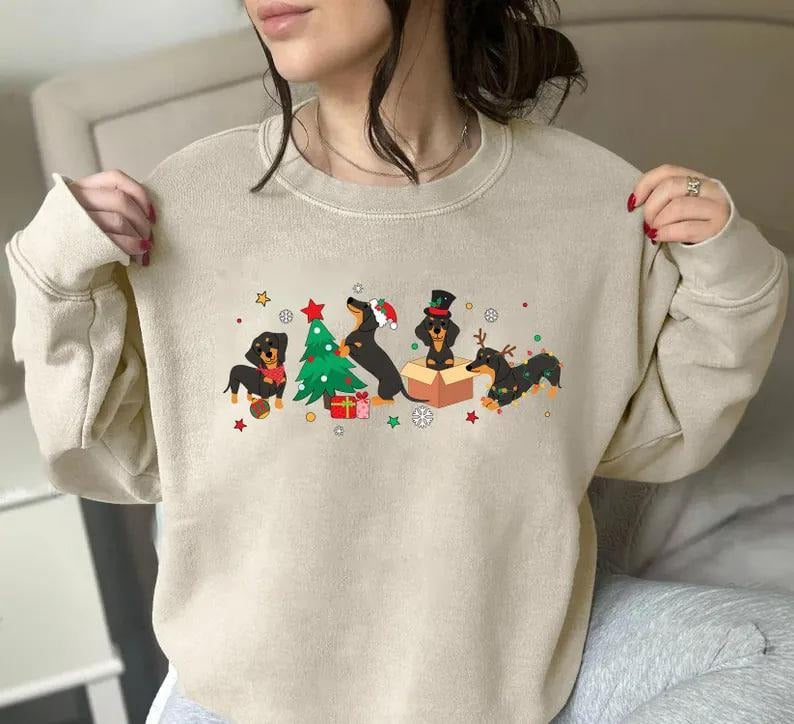 Dachshund Christmas Sweatshirt, Dachshund Xmas Sweater, Christmas Dog Shirt, Xmas Dachshund Tee, Christmas Gift For Dog Loverstyle{n002}2