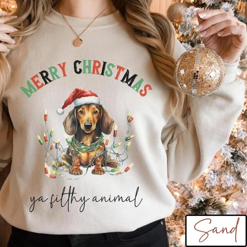 Dachshund Christmas Sweatshirt, Dog Lover Gift, Holiday Sweaters, Christmas Dachshund Shirt, Christmas Crewneck, Dog Mom Shirt, Xmas Tshirtstyle{n002}2