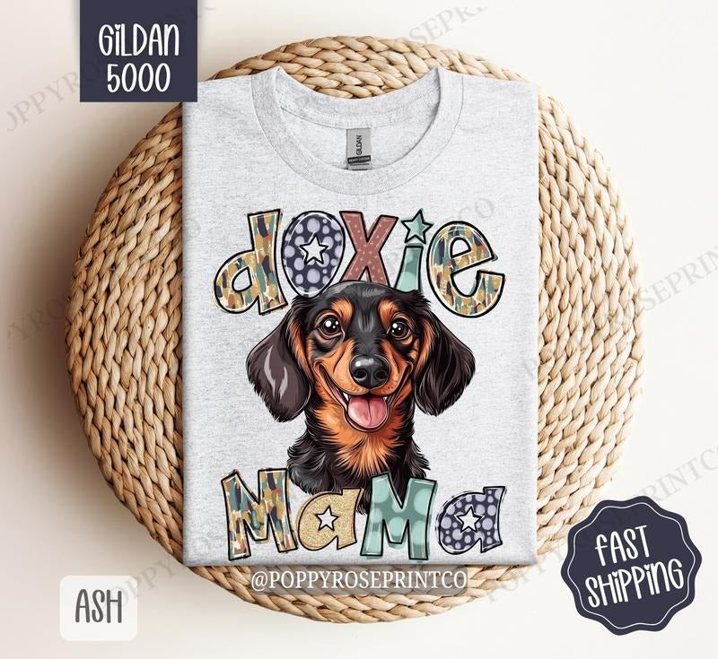 Dachshund Mama Shirt Gildan, Dog Mom Women's Tee, Cute Doxie Women's Tshirt Plus Sizes