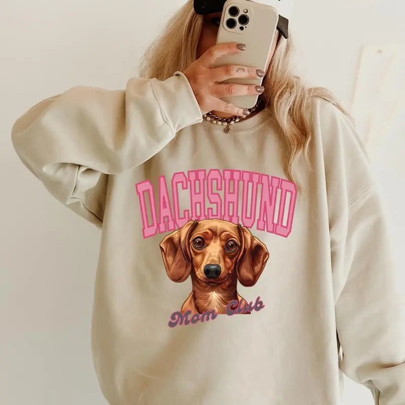 Dachshund Mom Club Sweatshirt ~ Sweatshirt Unisex Apparel Relaxed Fit Printed in the USA Clothing Womenswear Casual and Comfortable
