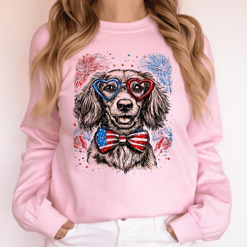 Dachshund Patriotic Dog, USA, America, Pet Lover, 4th of July Sweatshirt, Crew Neck, Women's, Crewneck