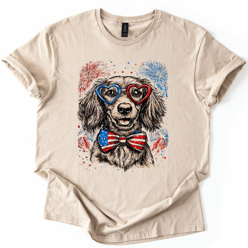 Dachshund Patriotic Dog, USA, America, Pet Lover, 4th of July, Soft Style T-Shirt, Soft Style Tee, Women's Graphic Tshirt