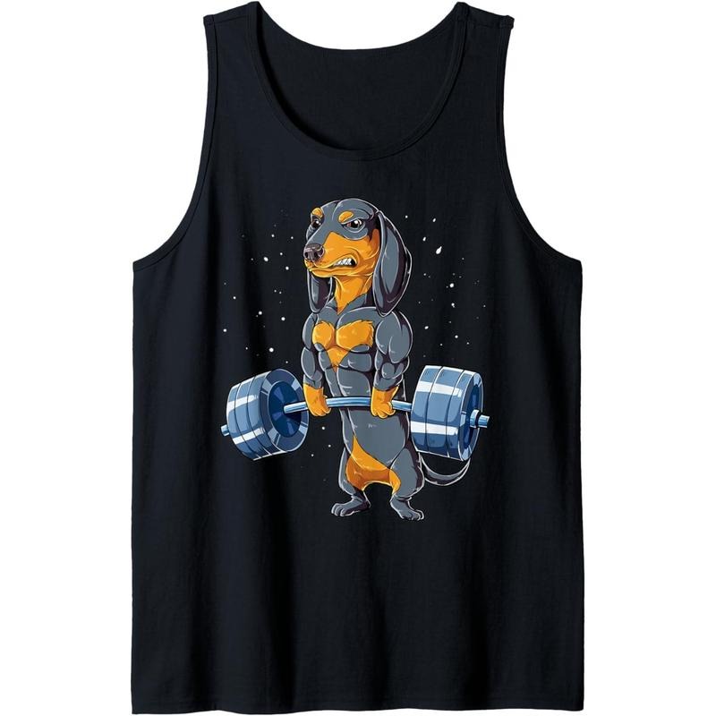 Dachshund Weightlifting Funny Deadlift Men Fitness Gym Gifts Tank Top Funny Workout Tank Top Made in USA
