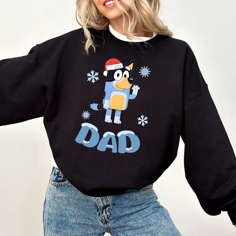 Dad Blueys Christmas Sweatshirt, Family Matching Holiday Shirts, Dad and Mum Blueys Designs, Merry Blueys Sweatshirt, Christmas Gift, Cute Blueys Holiday Sweatshirt