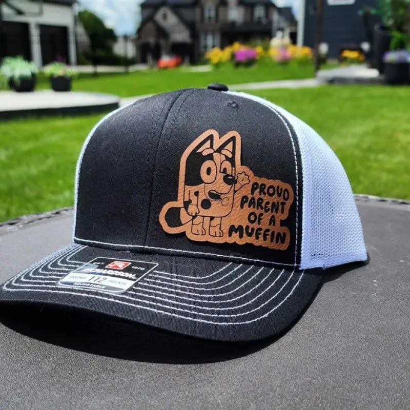 Dad Hat, Blue Dog Hat, Fathers Day Gift, Mens Hat, Leather Patch Hat, Richardson Hat, Fathers Day Gift, Hat, mens Hat, Gift