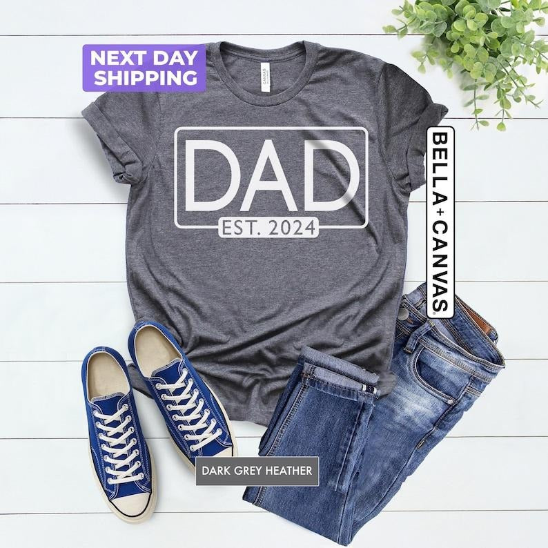 Dad T-Shirt, Dad Est 2024 Shirt, New Dad Gift Tee, Pregnancy Announcement For Dad, Gift For Dad, Father's Day Shirt, Cute Dad Gift From Wife