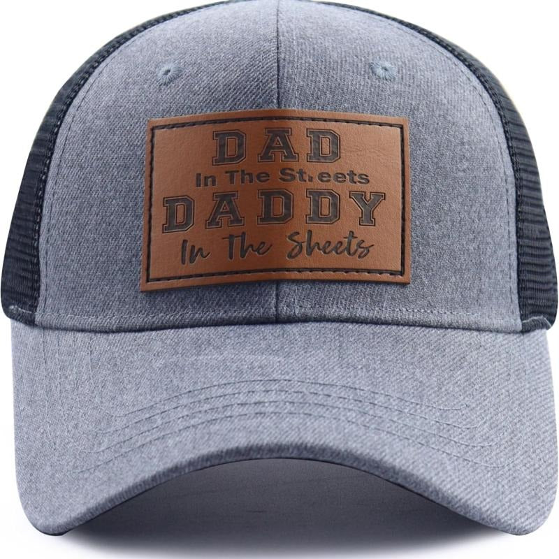 Dad in The Street Daddy in The Sheets Trucker Hat for Men, Funny Cotton Daddy Leather Patch Baseball Cap