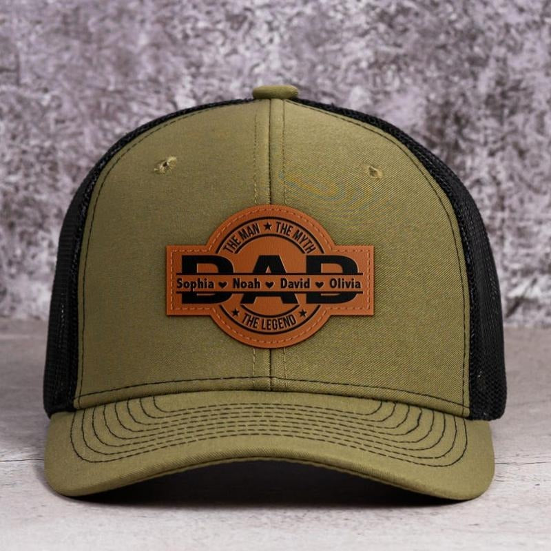 Dad, The Man, The Myth, The Legend, Personalized Leather Patch Hat, Father's Day Gift For Dad, Cap For Grandpa, Hat For Husband,Father Gift