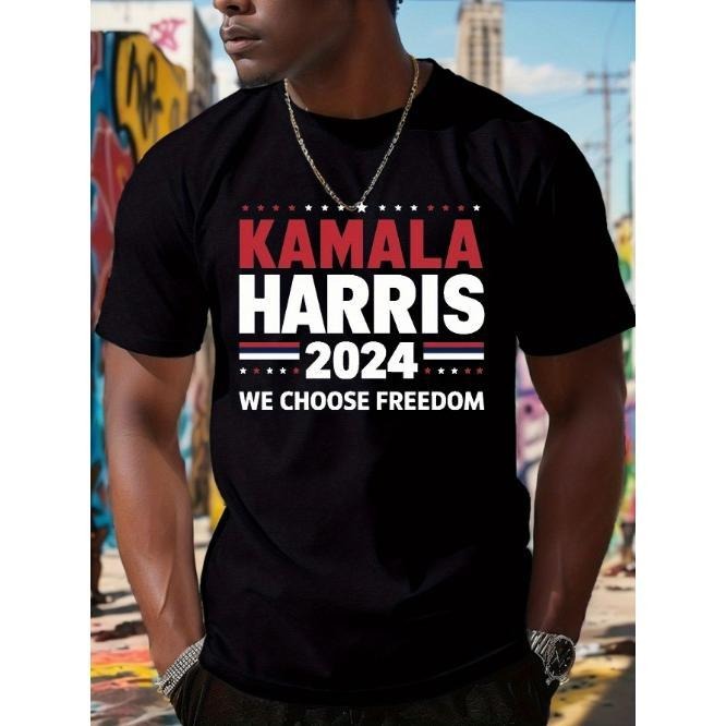 Daily wear men's crew neck T-shirt, Kamala Harris 2024 Campaign graphic T-shirt - men's casual short sleeve T-shirt Made in USA