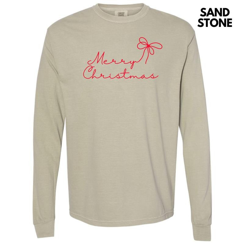 Dainty Script Red Merry Christmas Long Sleeve Comfort Colors T-Shirt 'NLB'
