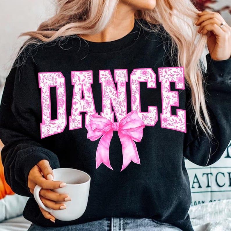 Dance Floral Toile Pink Water Color Coquette Bow shirt-sweatshirt-hoodie, Dance Mama tshirt, Dance Shirt Leopard Print Distressed Dance hoodie, Dance Mom Varsity sweatshirt