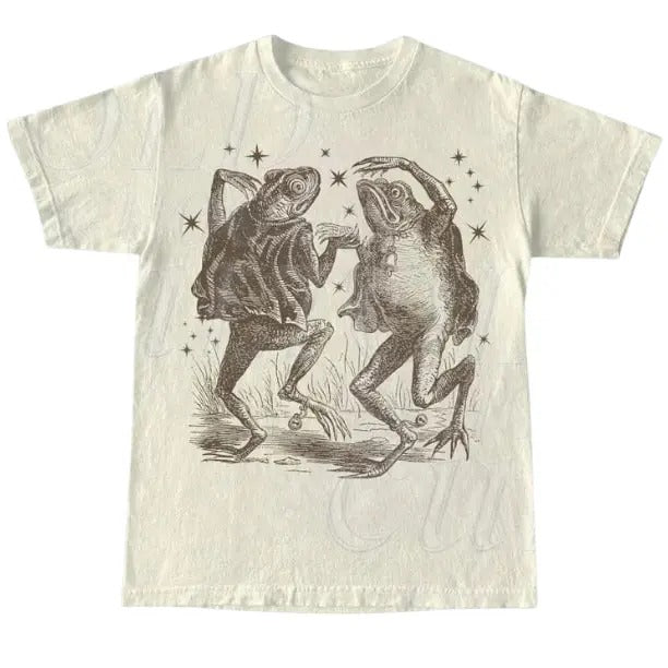 Dancing Frog Stars Vintage 90s Tattoo Style Tshirt, Retro Y2k Frog Lovers Shirt, Funny Dance Toad 2000s Shirt, Gag Tees, Funny Frog Gifts Menswear Top
