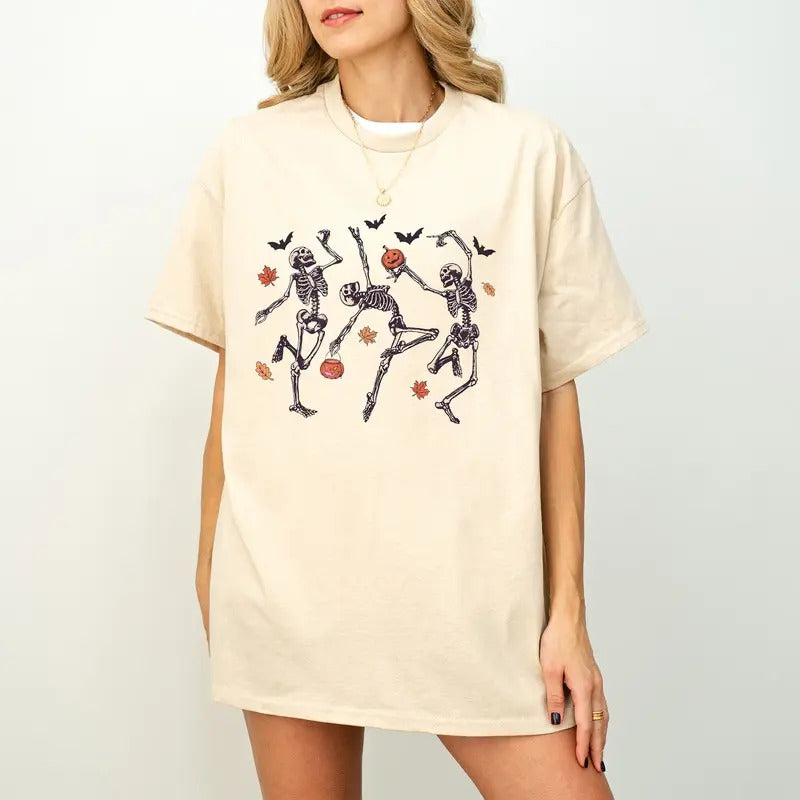 Dancing Skeleton Fall Tee Shirt, Halloween Pumpkin Skeleton Sweatshirt, Dancing Skelton Halloween T-Shirt, Halloween Skeleton Sweater