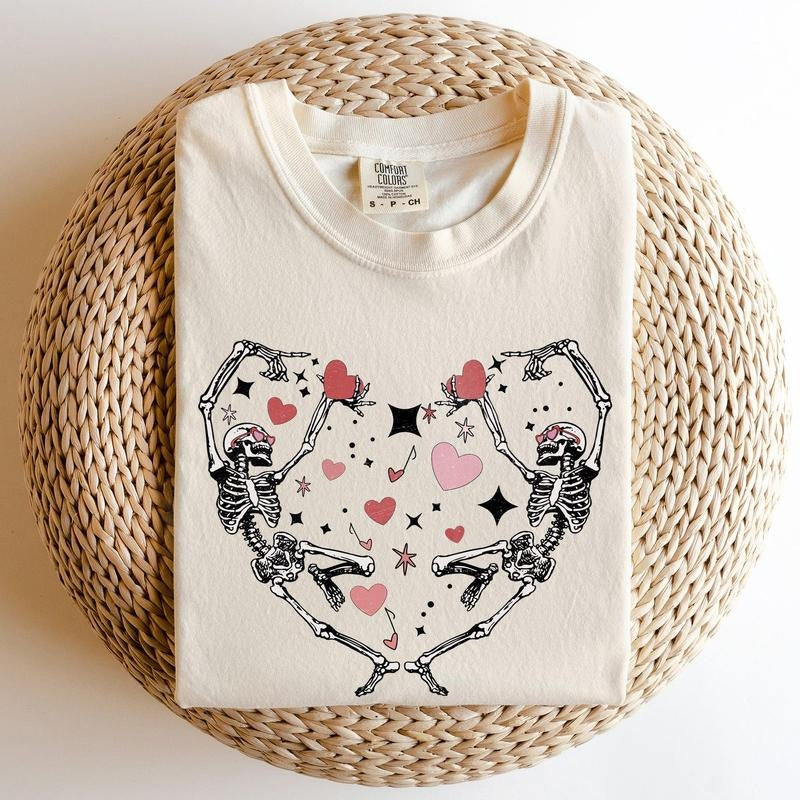 Dancing Skeletons, Heart, Comfort Colors Tshirt, Valentine's Day, Valentine's Day Comfort Colors Tshirt, Women's Graphic Tee, Love, Heart, Cupid
