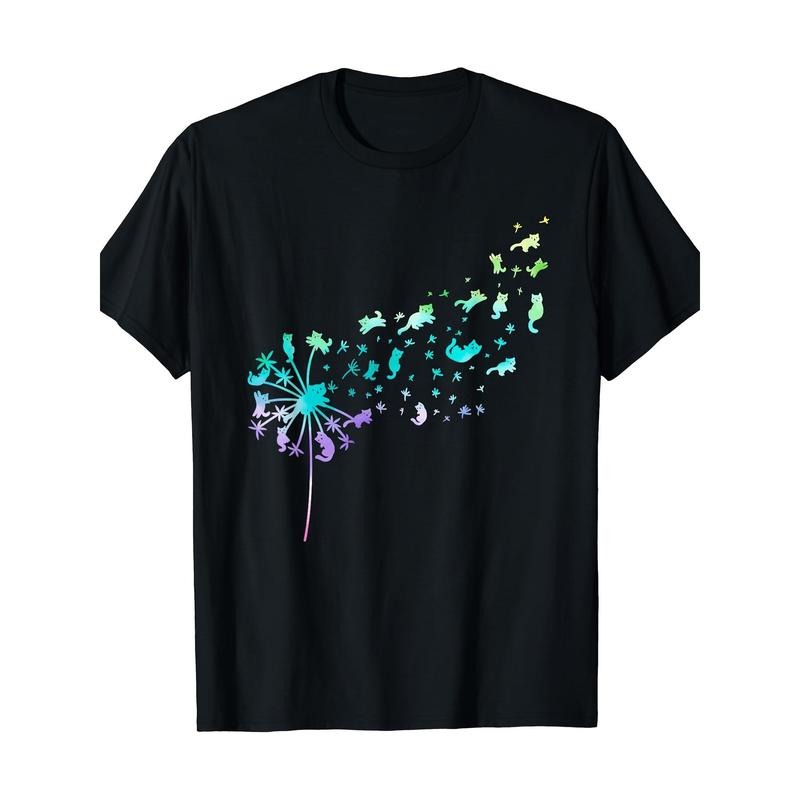 Dandelion Cat Lovers Cat Fans Flower Power Dandelions T-Shirt Made in USA