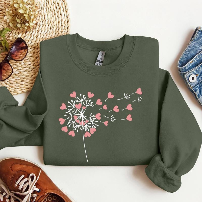 Dandelion Hearts, Flower, Sweatshirt, Valentine's Day, Crew Neck, Women's, Crewneck, Valentine's Day, Love, Heart, Cupid