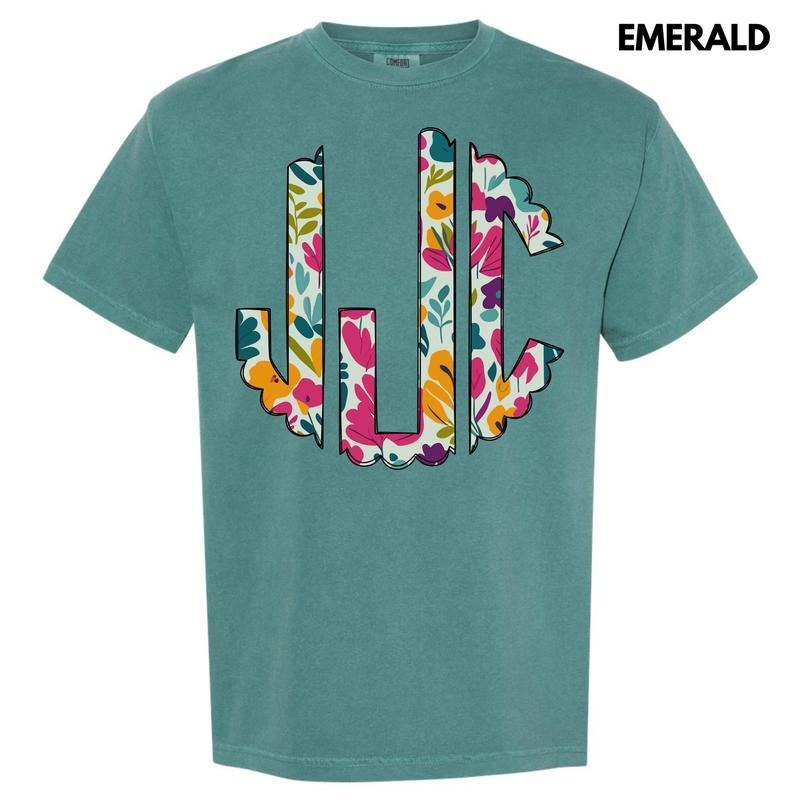 Dark Floral Monogram Comfort Colors T-Shirt 'NLB'