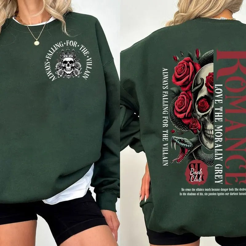 Dark Romance Sweatshirt, Morally Grey Hoodie, Book Lovers Gifts, Romantasy Shirt, Readers, Book Nerds, Bookworm Unisex Soft Comfort Crewneck Pullover Long Sleeves Graphic Fabric Sweater