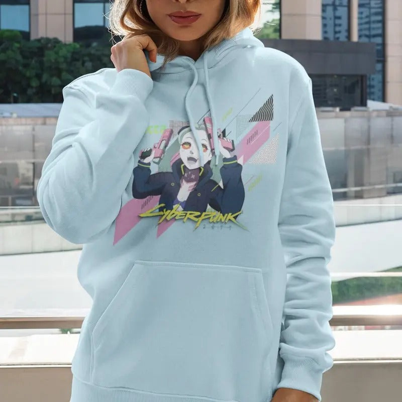 David & Lucy Cyberpunk Edgerunners Front Graphic Design Hoodie with Neon Shirt, Edge Runners, and Cyberpunk Shirt