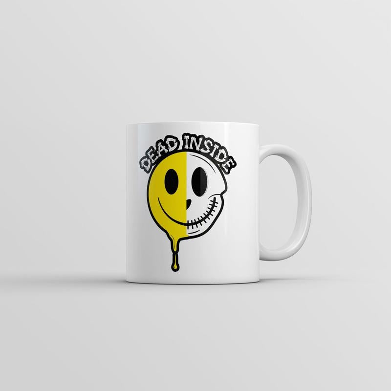 Dead Inside Mug Funny Creepy Skeleton Smile Novelty Coffee Cup-11oz Funny Coffee Mugs Ceramic Printed Drinkware Cup