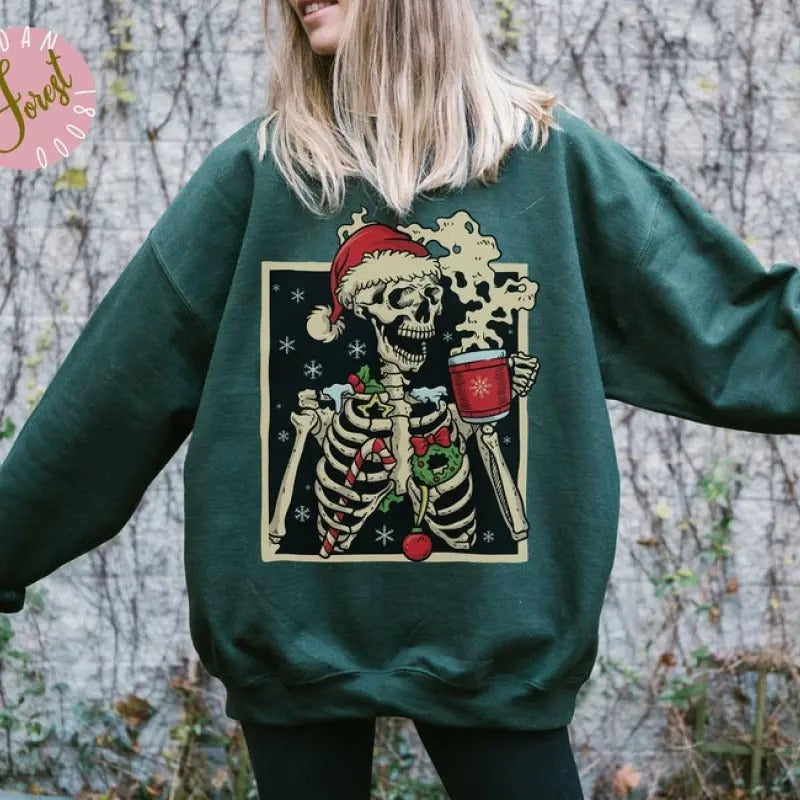Dead Inside Skeleton Christmas Sweatshirt Coffee Lover Christmas Gift Fall Sweater Sarcastic Christmas Coffee Shirt Merry Christmas Shirt