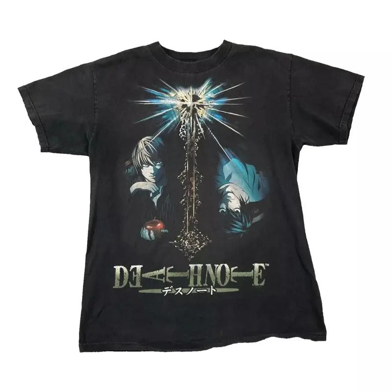 Death Note Shonen Jump T Shirt Mens Medium, Short Sleeve Cotton Anime, Vintage Anime Y2K Goth Faded Black, Anime graphic, T-shirt For Man Top Menswear womenswear