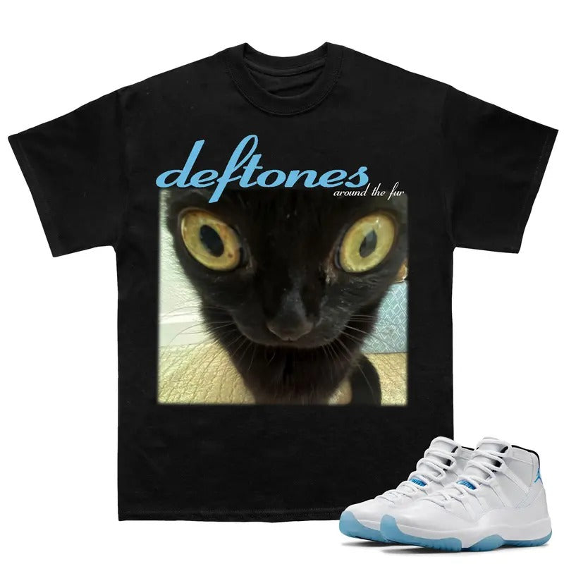 Deftones Cat Match 11s Bred Velvet Sneakers Outfits, Y2K Cotton T-shirt, Trendy Graphic Tee Fitted for Hip Hop, Streetwear Lovers