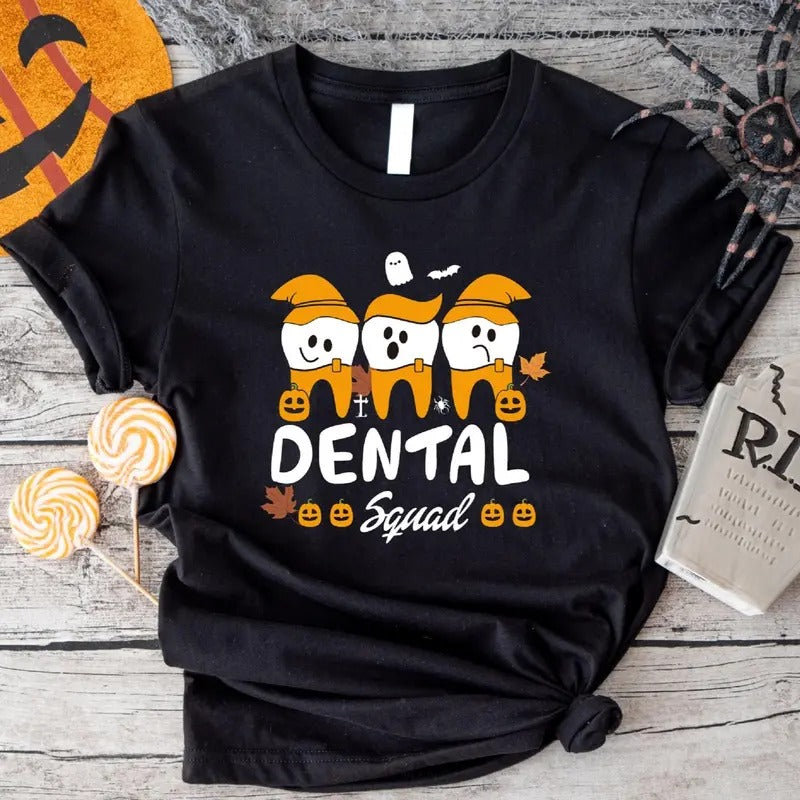 Dental Squad T-Shirt, Matching Halloween Dentist Shirt, Unisex Funny Fall Teeth Tee, Gift For Dentist