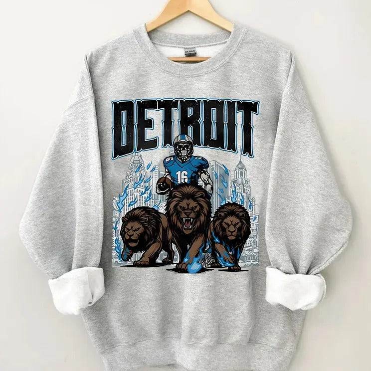Detroit Football Sweatshirt, Graphic Vintage Skeleton Sweater, Fan Gift Crewneck