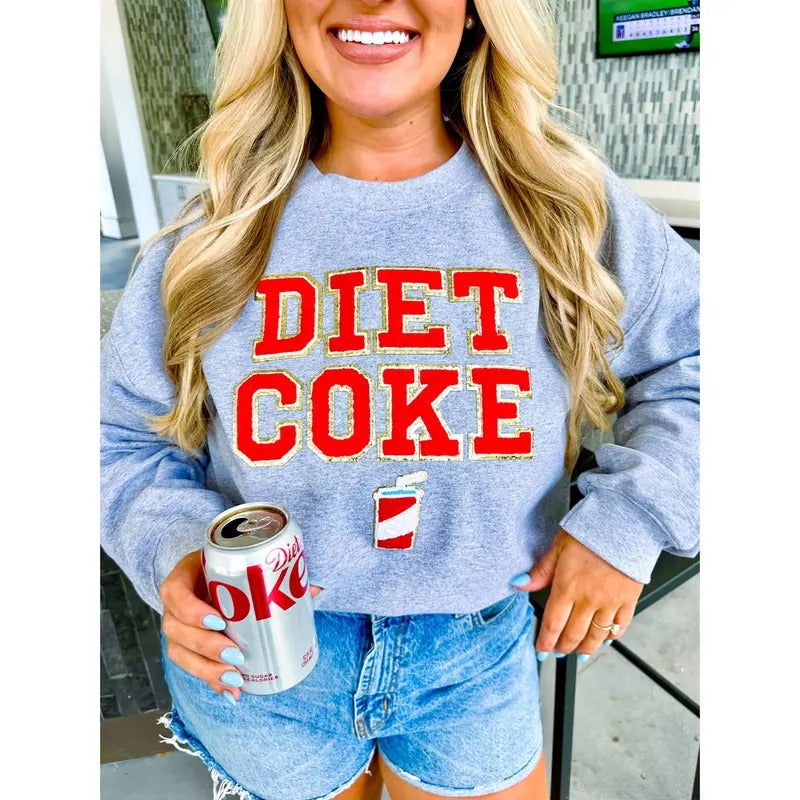 'Diet Coke' Letter Patch Cute Crew Sweatshirt, Chenille Letter Patch