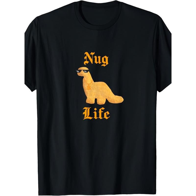 Dinosaur Chicken Nugget Graphic Tee - Casual Comfort Fit, 220g Weight, Fun Novelty Design for Men made in usa