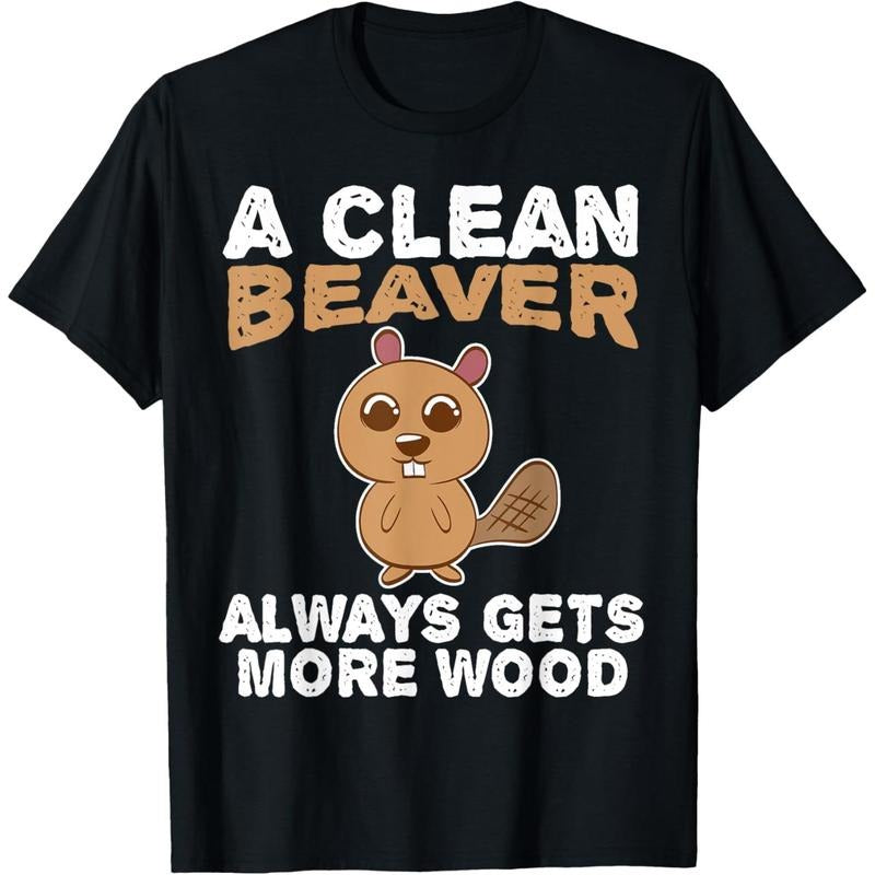 Dirty Funny Adult Clean Beaver Wood T-Shirt made in usa